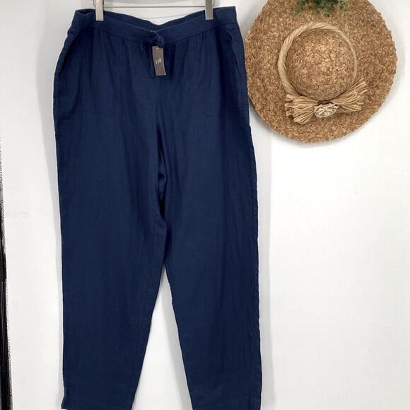 NWT J. Jill Women's Linen Cotton Pull On Drawstring Pants Indigo Blue XLT - Picture 1 of 13